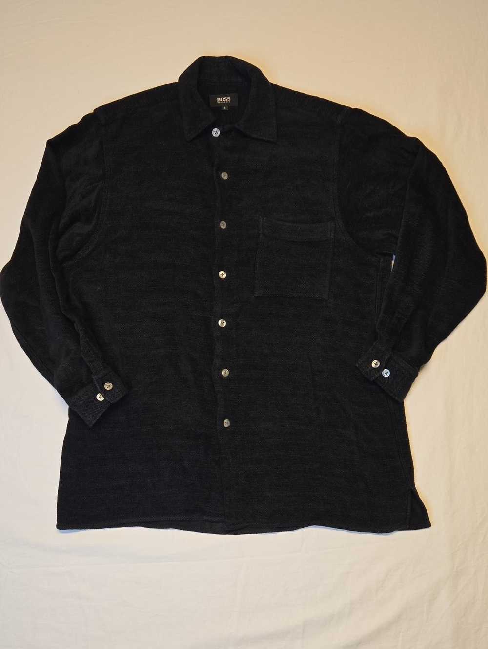 Hugo Boss Black Rayon Button-Up Long Sleeve Oversized Heavyweight Shirt Vintage